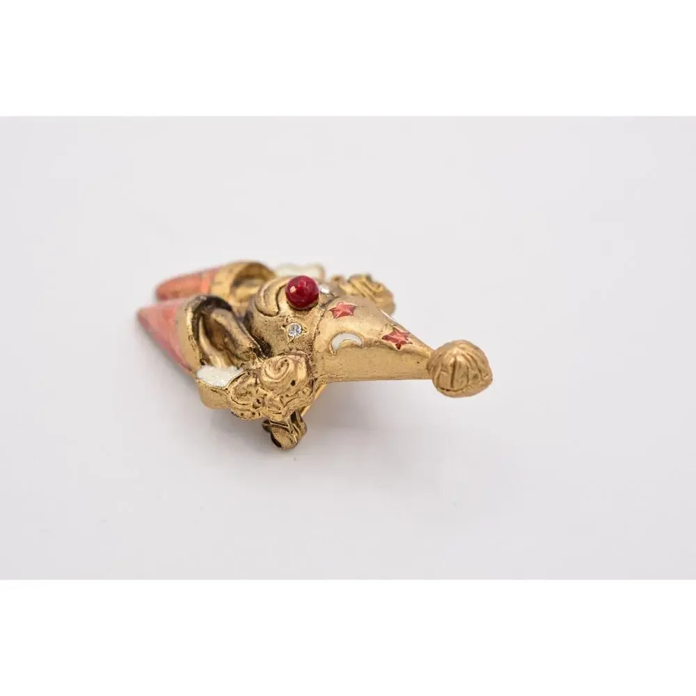 Danecraft Vintage Clown Pin Brooch Glitter Antiqued Gold Signed NOS 1980s BinA16